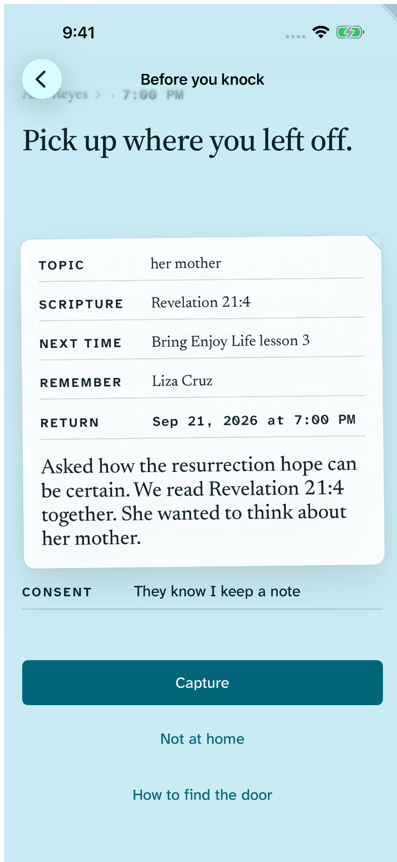 Return’s contextual preparation screen showing confirmed conversation details and the current return.