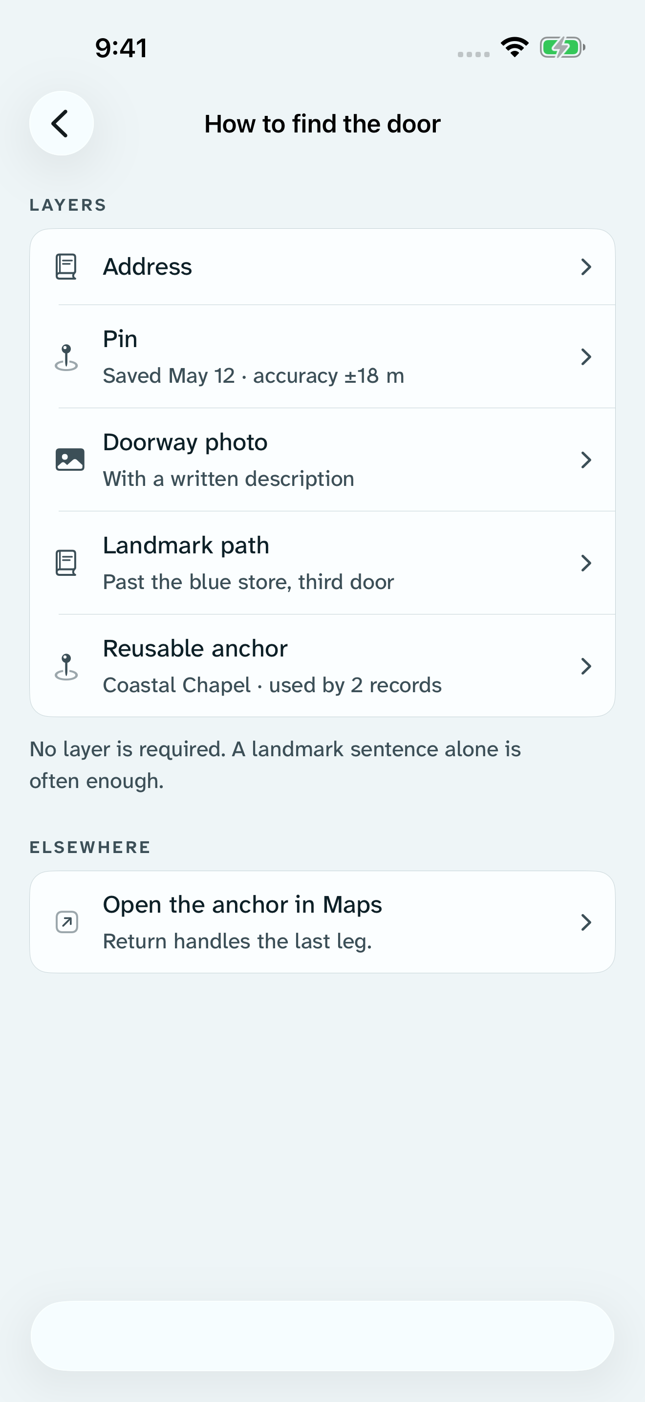 How to find the door in Return, with address, pin, doorway photo, landmark path, and reusable anchor.