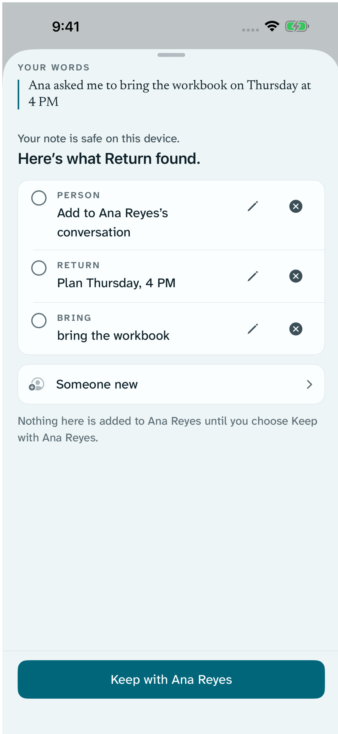 Return’s suggestion review, with every proposed detail still unselected until the publisher chooses.